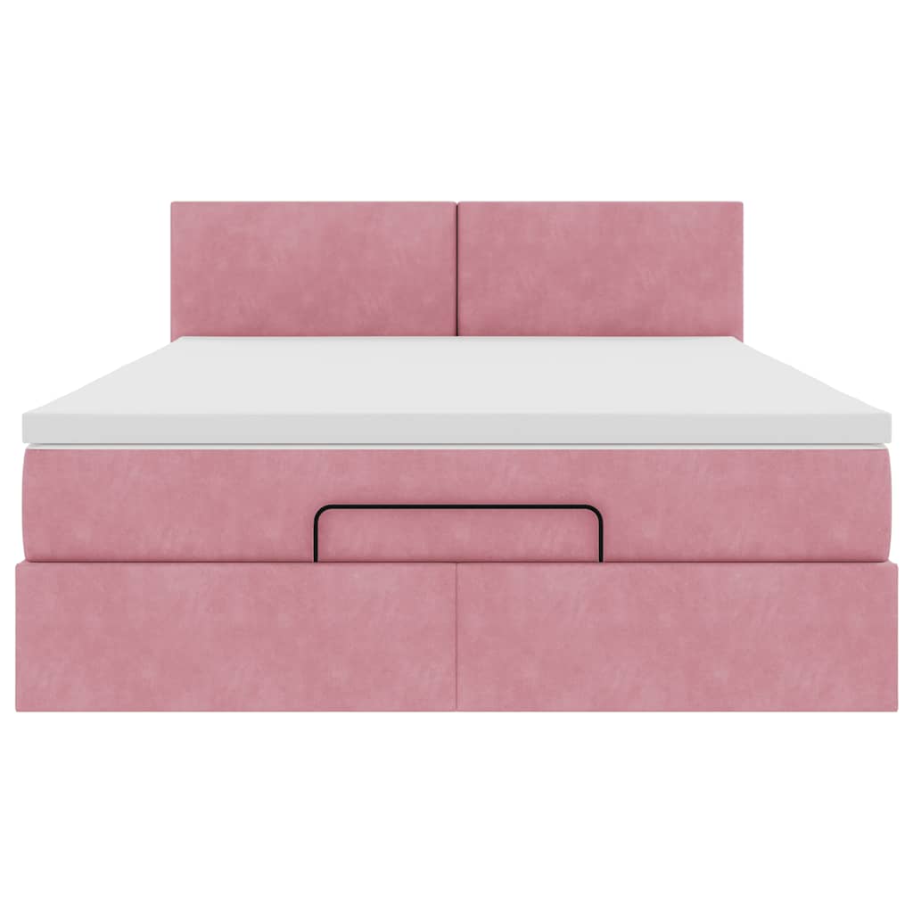 Ottoman bed met matras 140x200cm fluweel roze