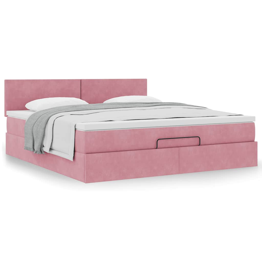 Ottoman bed met matras 160x200cm fluweel roze