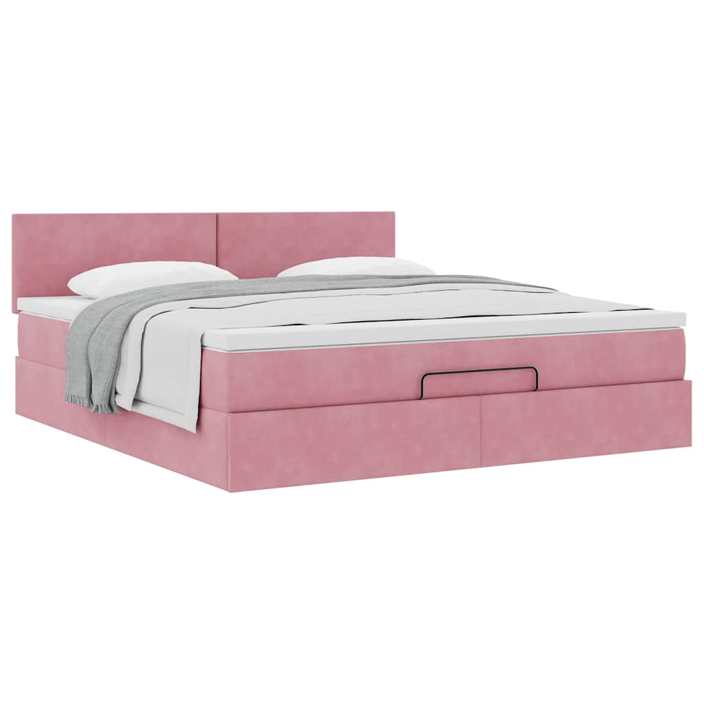 Ottoman bed met matras 160x200cm fluweel roze