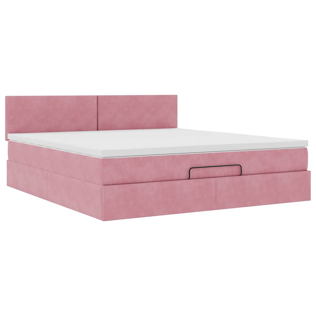 Ottoman bed met matras 160x200cm fluweel roze