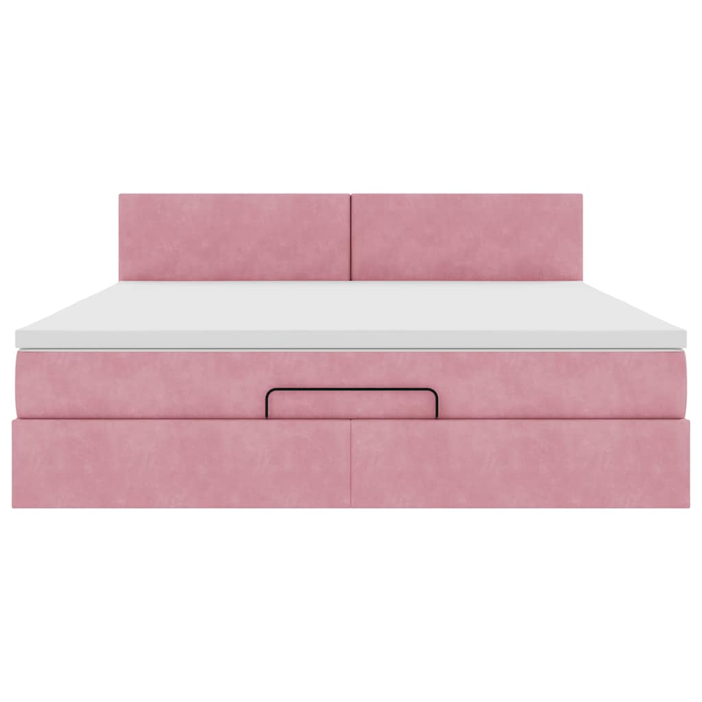 Ottoman bed met matras 160x200cm fluweel roze