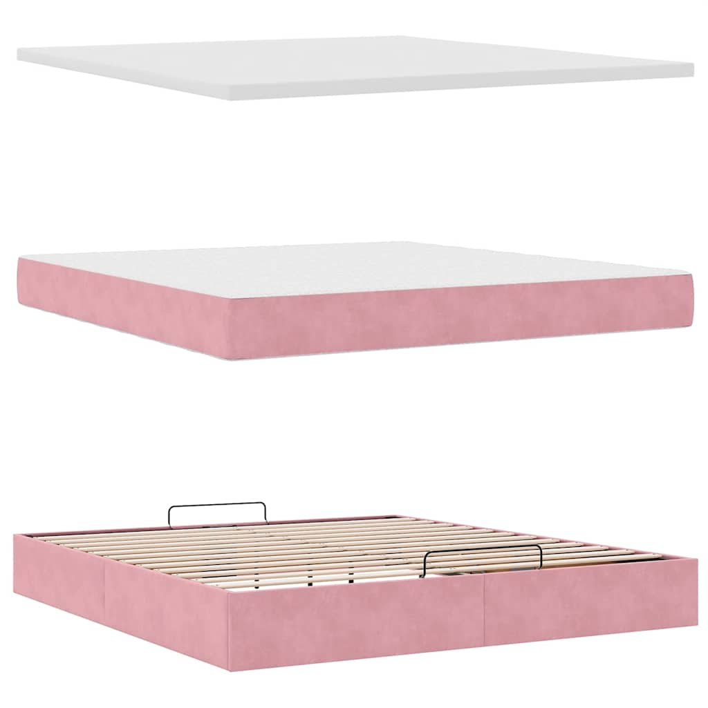 Ottoman bed met matras 160x200cm fluweel roze