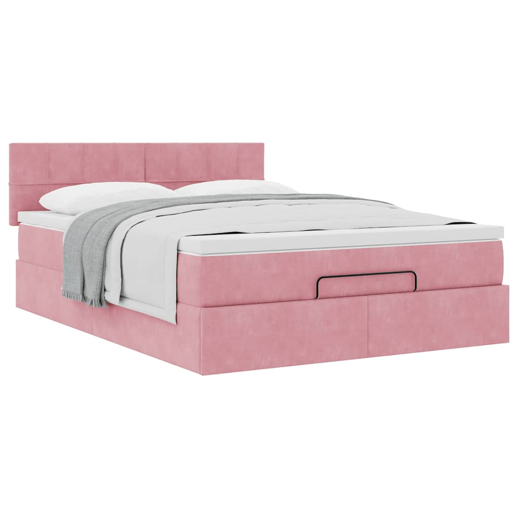 Ottoman bed met matras 140x200cm fluweel roze