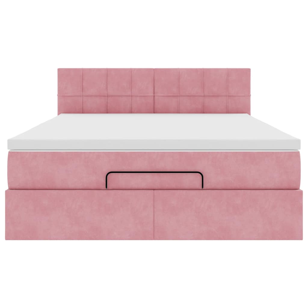 Ottoman bed met matras 140x200cm fluweel roze