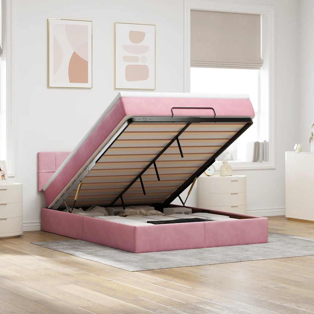 Ottoman bed met matras 140x200cm fluweel roze