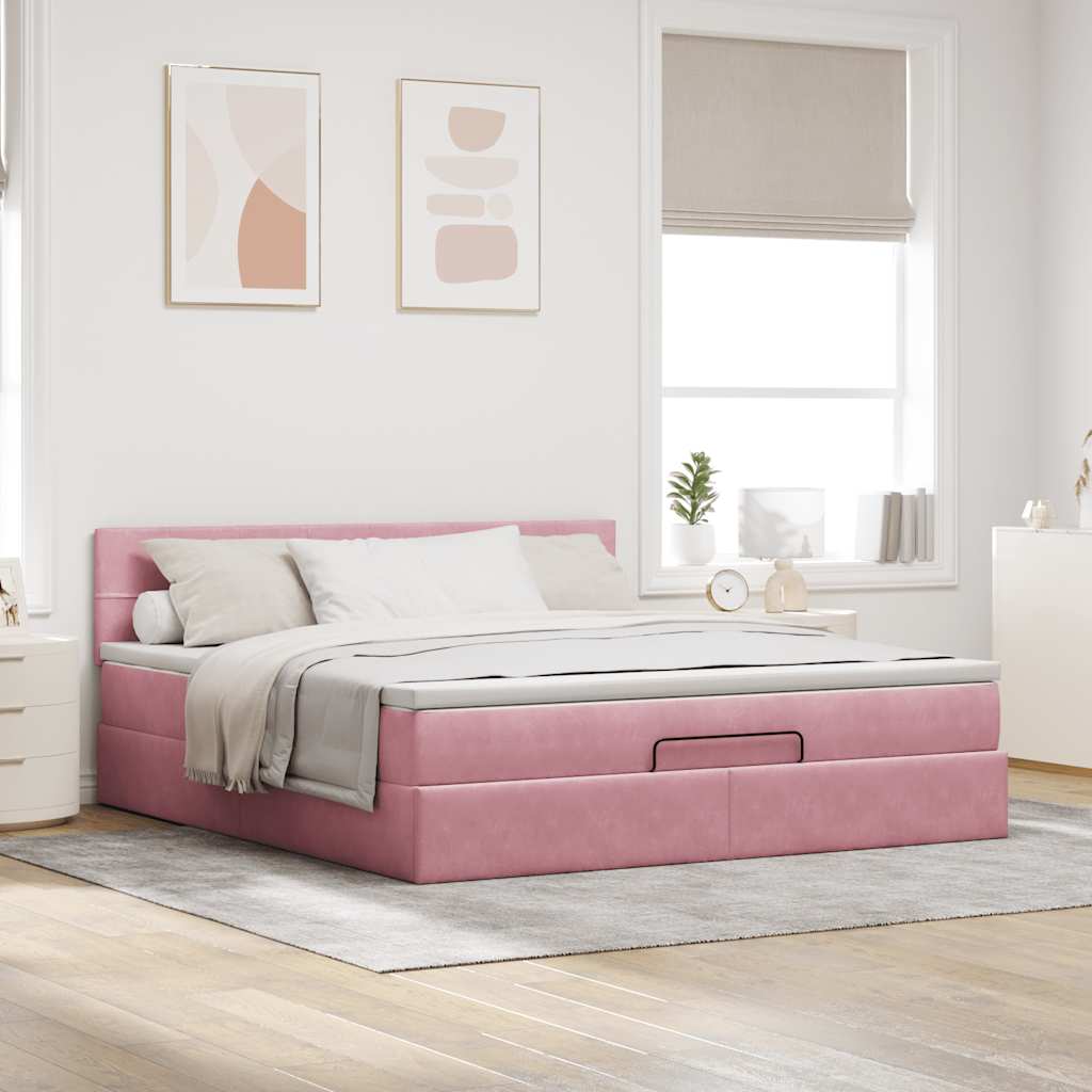 Ottoman bed met matras 160x200cm fluweel roze