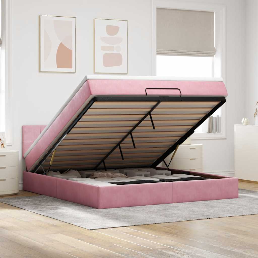 Ottoman bed met matras 160x200cm fluweel roze