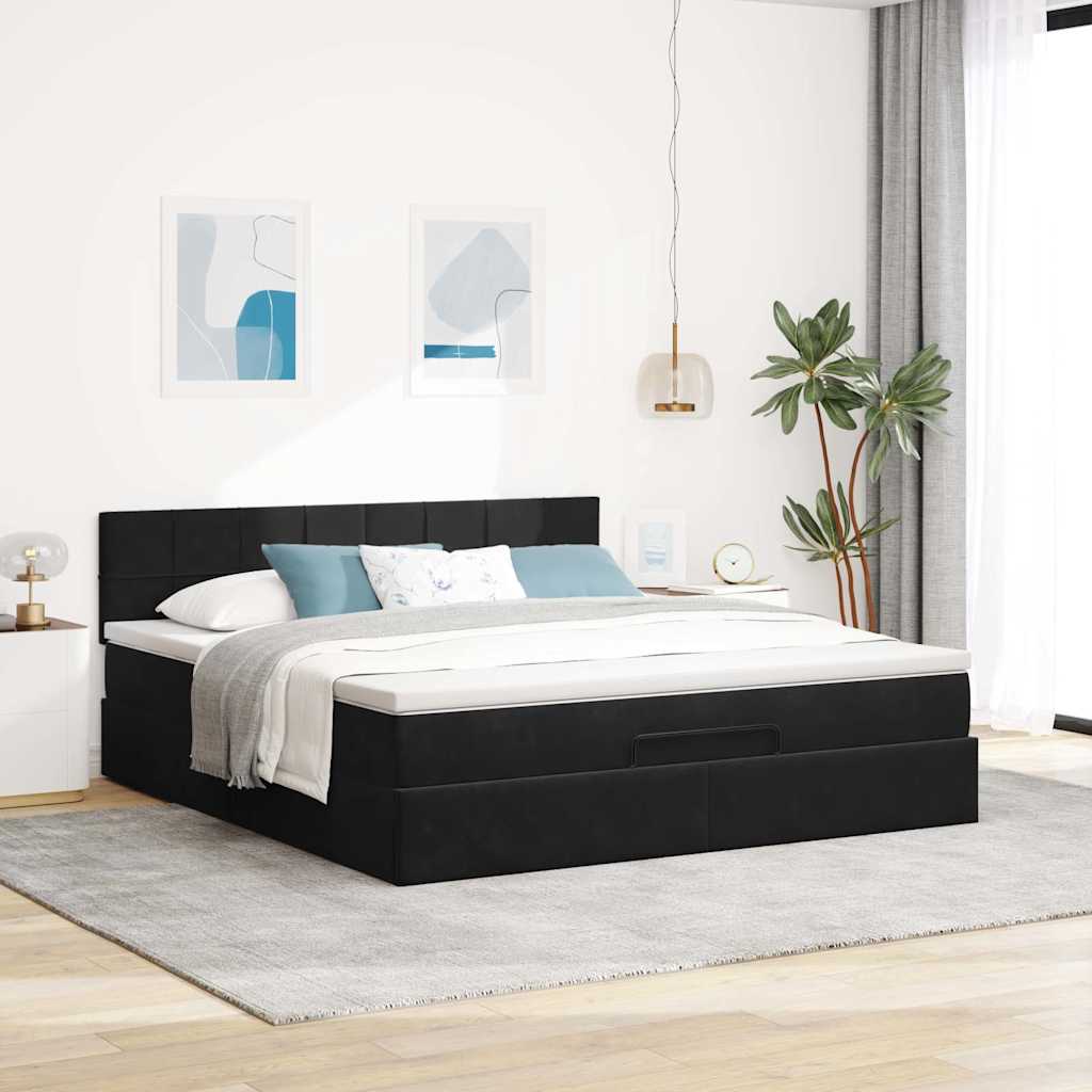 Ottoman bed met matras 180x200cm fluweel zwart