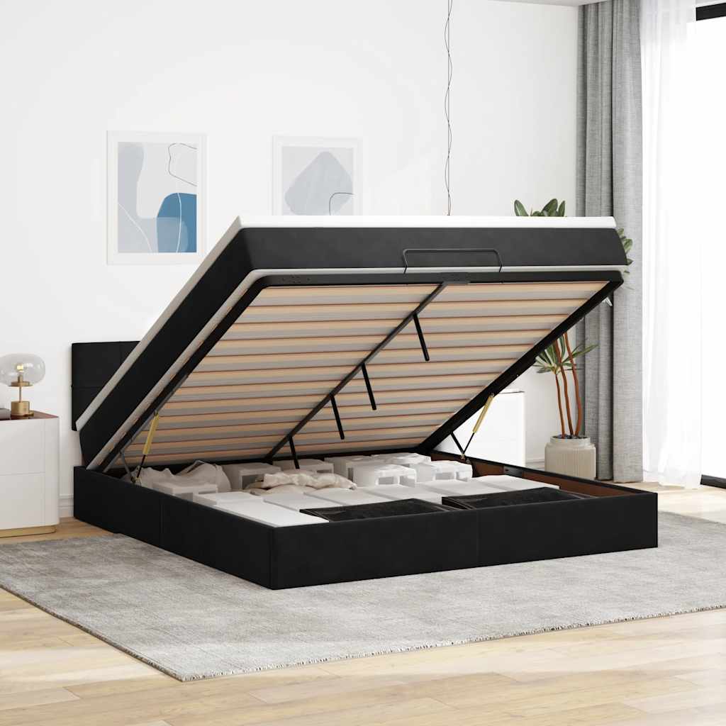 Ottoman bed met matras 180x200cm fluweel zwart