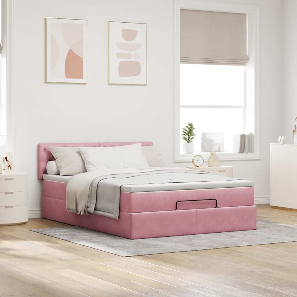 Ottoman bed met matras 140x190cm fluweel roze