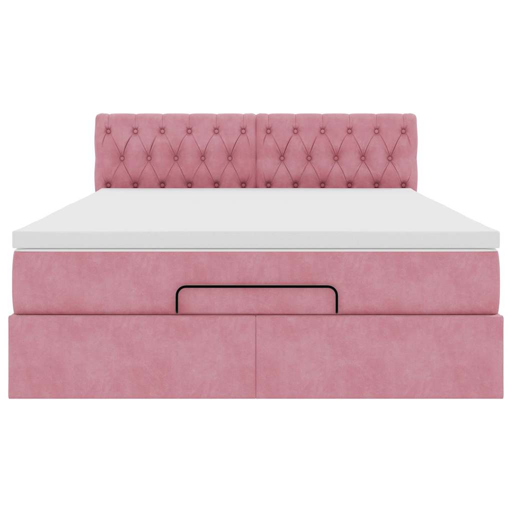 Ottoman bed met matras 140x190cm fluweel roze