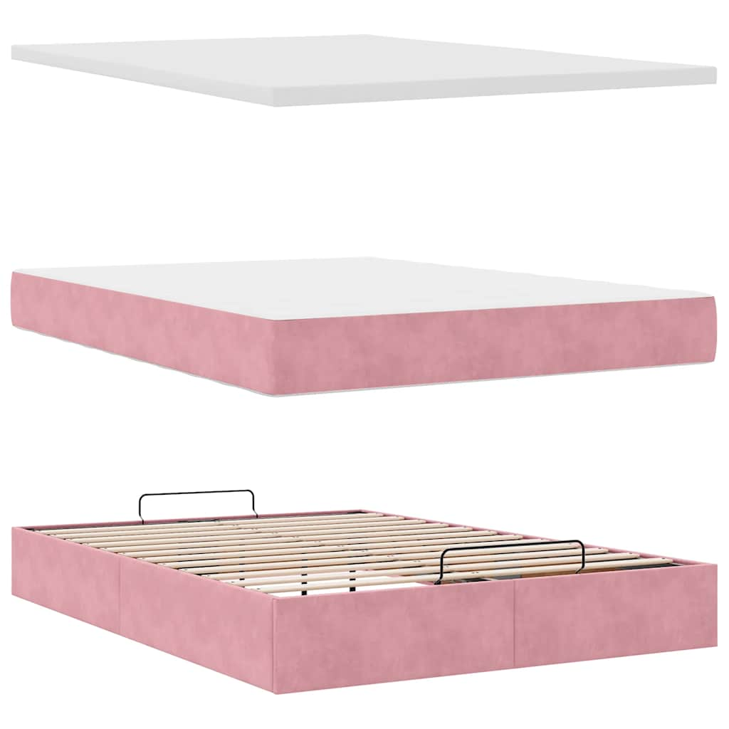 Ottoman bed met matras 140x190cm fluweel roze