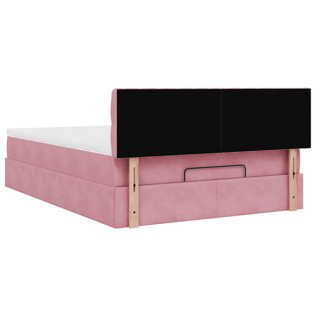 Ottoman bed met matras 140x190cm fluweel roze