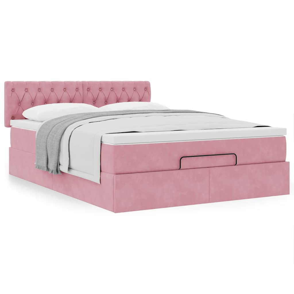 Ottoman bed met matras 140x190cm fluweel roze