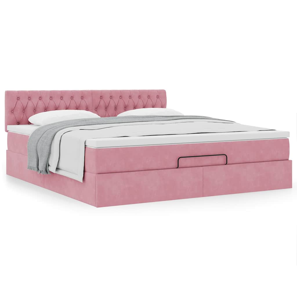 Bedframe met matras 180x200 cm fluweel roze