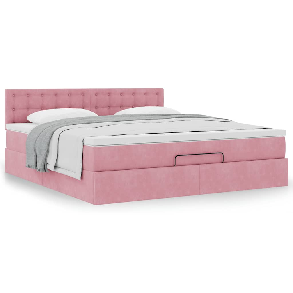 Bedframe met matras 180x200 cm fluweel roze