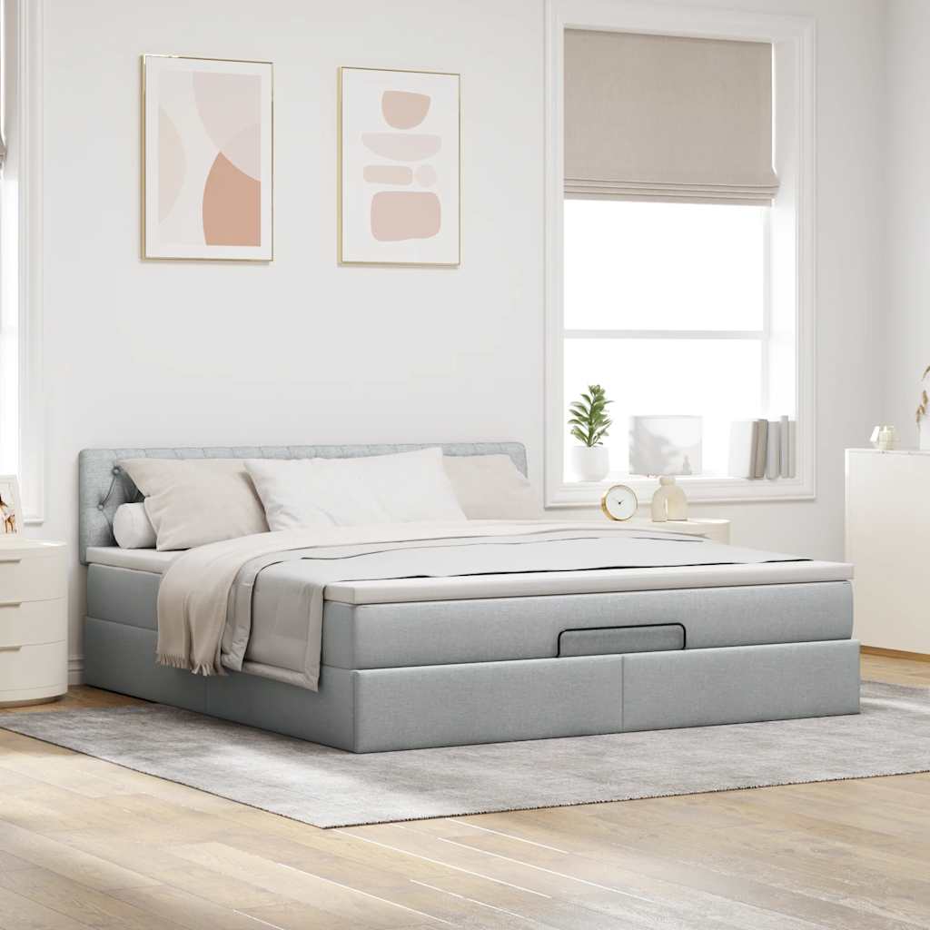 Bedframe met matras 180x200cm stof lichtgrijs