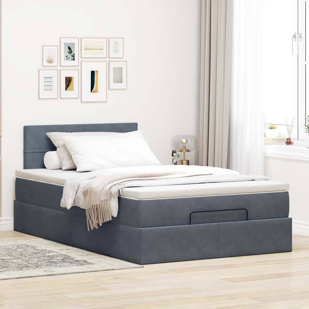 Bedframe met matras 120x190 cm fluweel donkergrijs