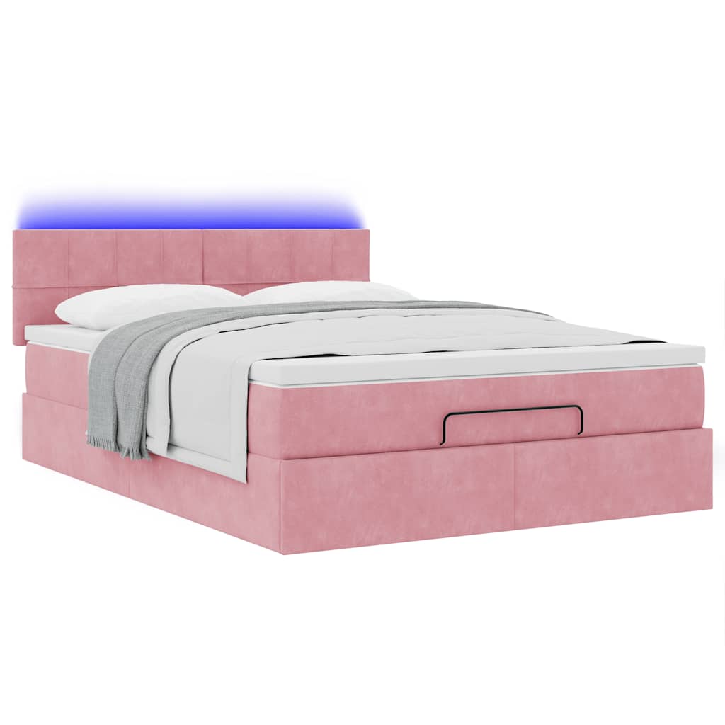 Ottoman bed met matras en LED's 140x200cm fluweel roze