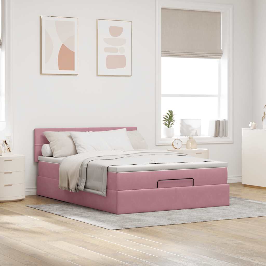 Ottoman bed met matras en LED's 140x200cm fluweel roze