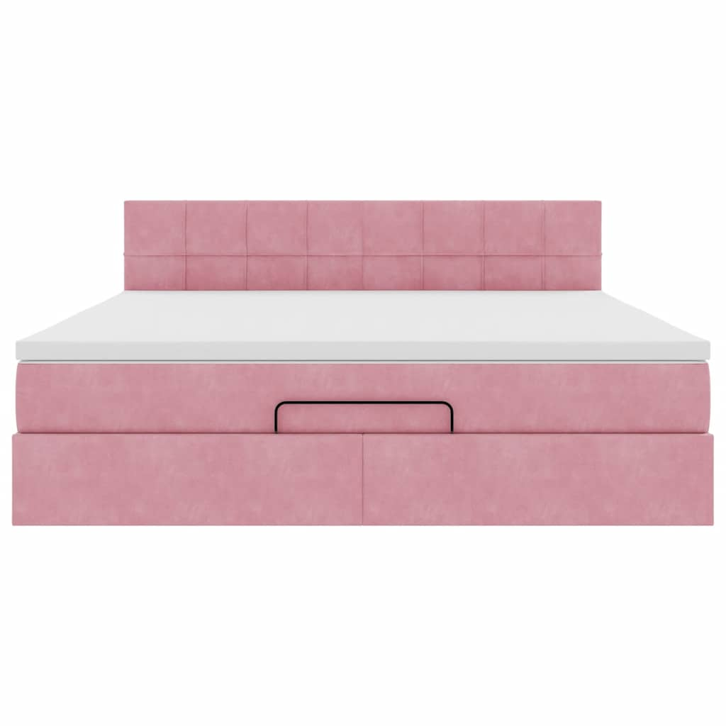 Ottoman bed met matras en LED's 160x200cm fluweel roze