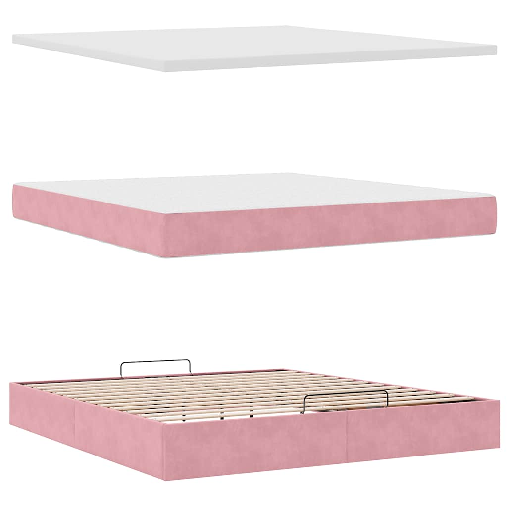 Ottoman bed met matras en LED's 160x200cm fluweel roze