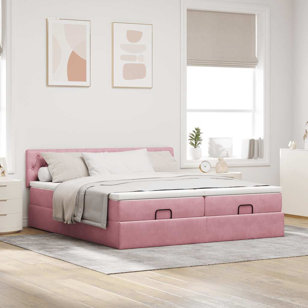 Bedframe met matrassen 160x200cm fluweel roze