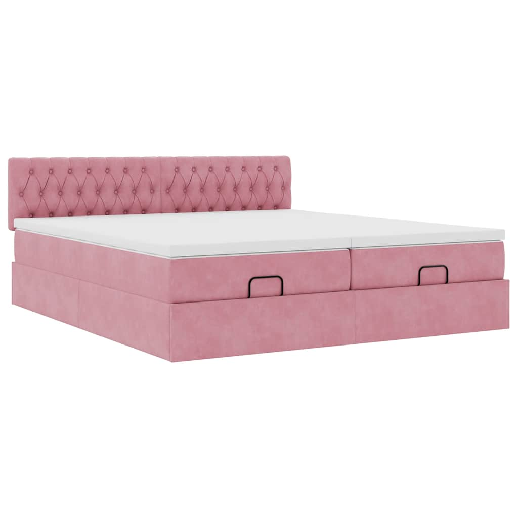 Bedframe met matrassen 160x200cm fluweel roze