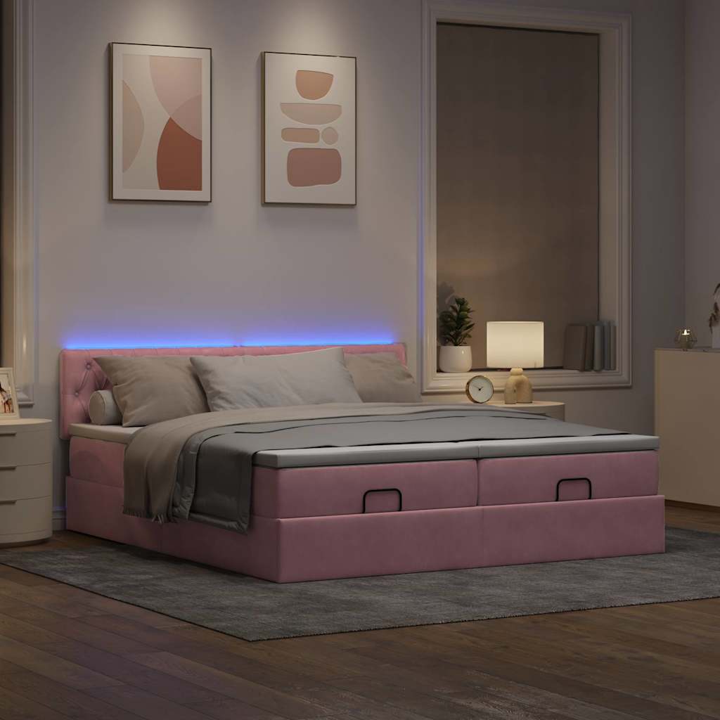 Bedframe met matrassen 160x200cm fluweel roze