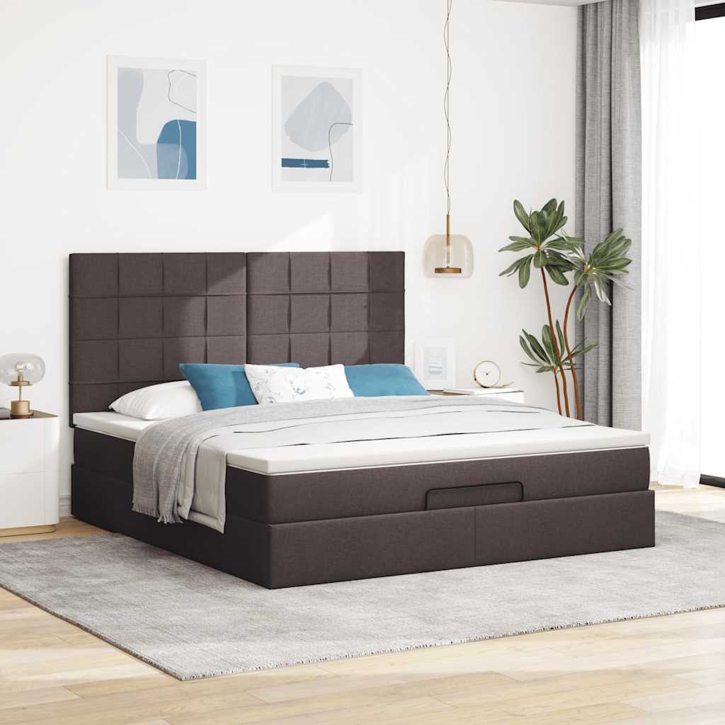 Ottoman Bed Met Matras 160X200Cm Stof 160 x 200 cm Donkerbruin