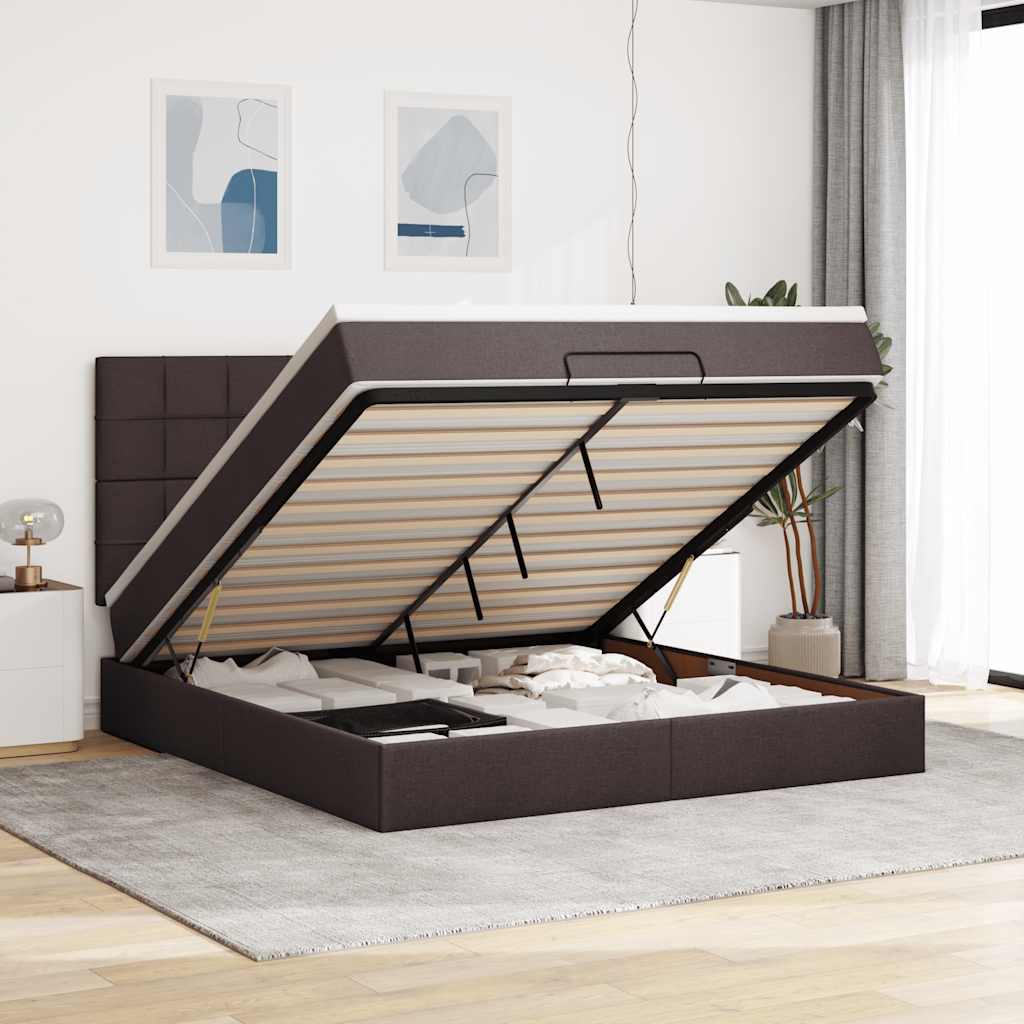 Ottoman Bed Met Matras 160X200Cm Stof 160 x 200 cm Donkerbruin