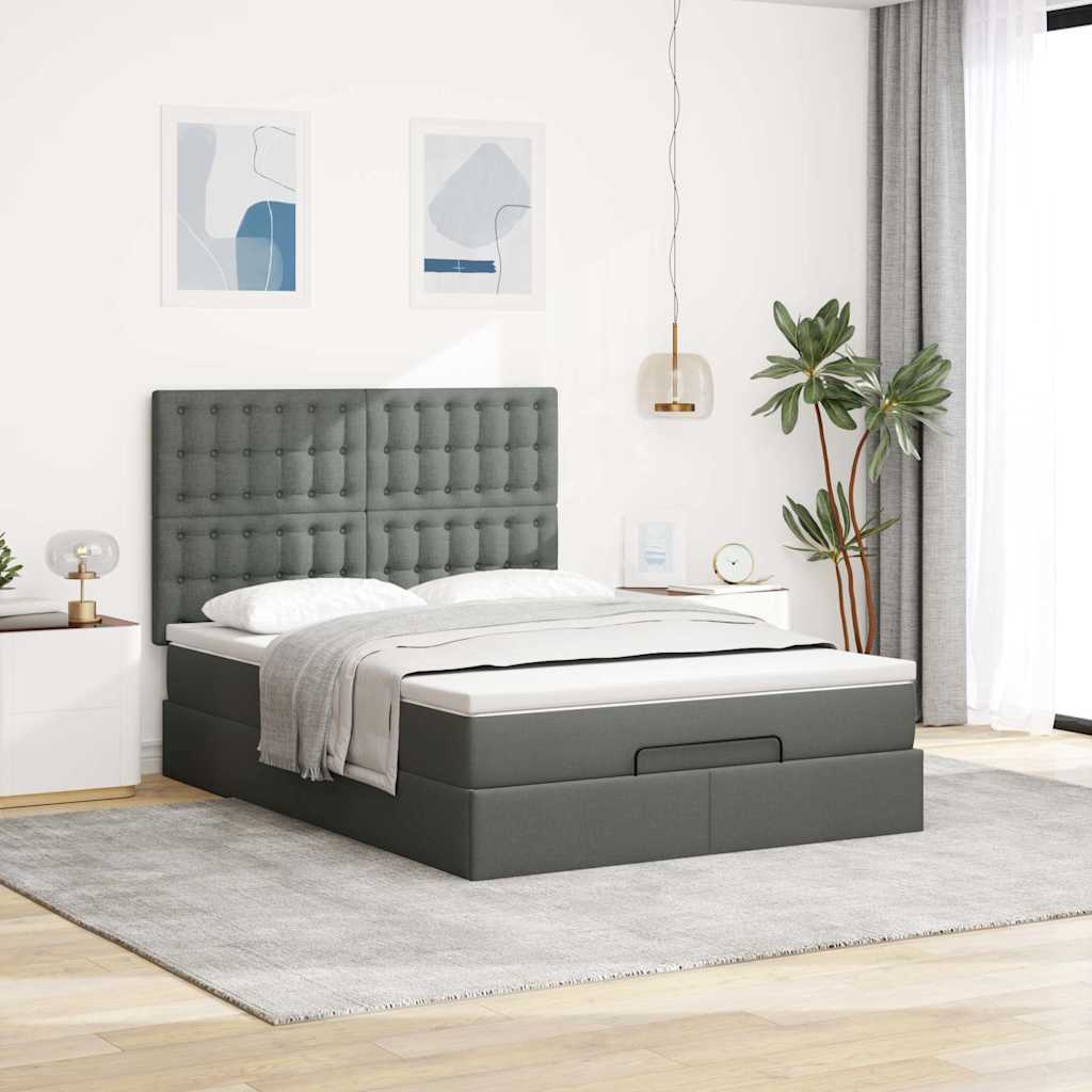 Ottoman bed met matras 140x190cm stof donkergrijs