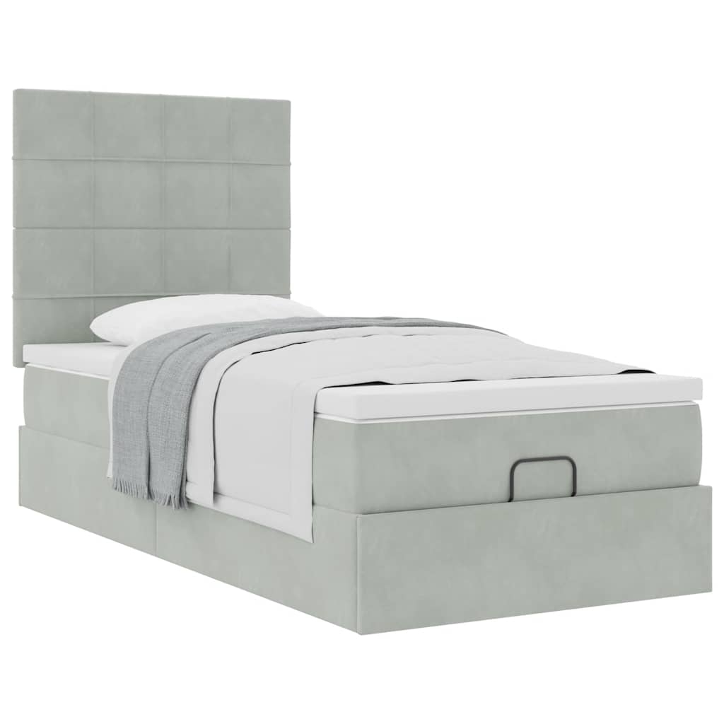 Bedframe met matrassen 90x190cm fluweel lichtgrijs