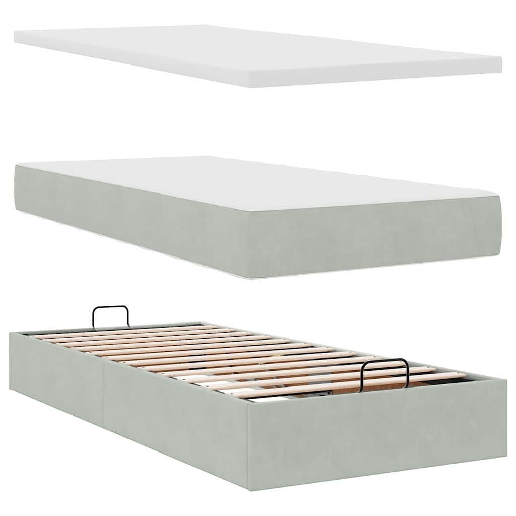 Bedframe met matrassen 90x190cm fluweel lichtgrijs