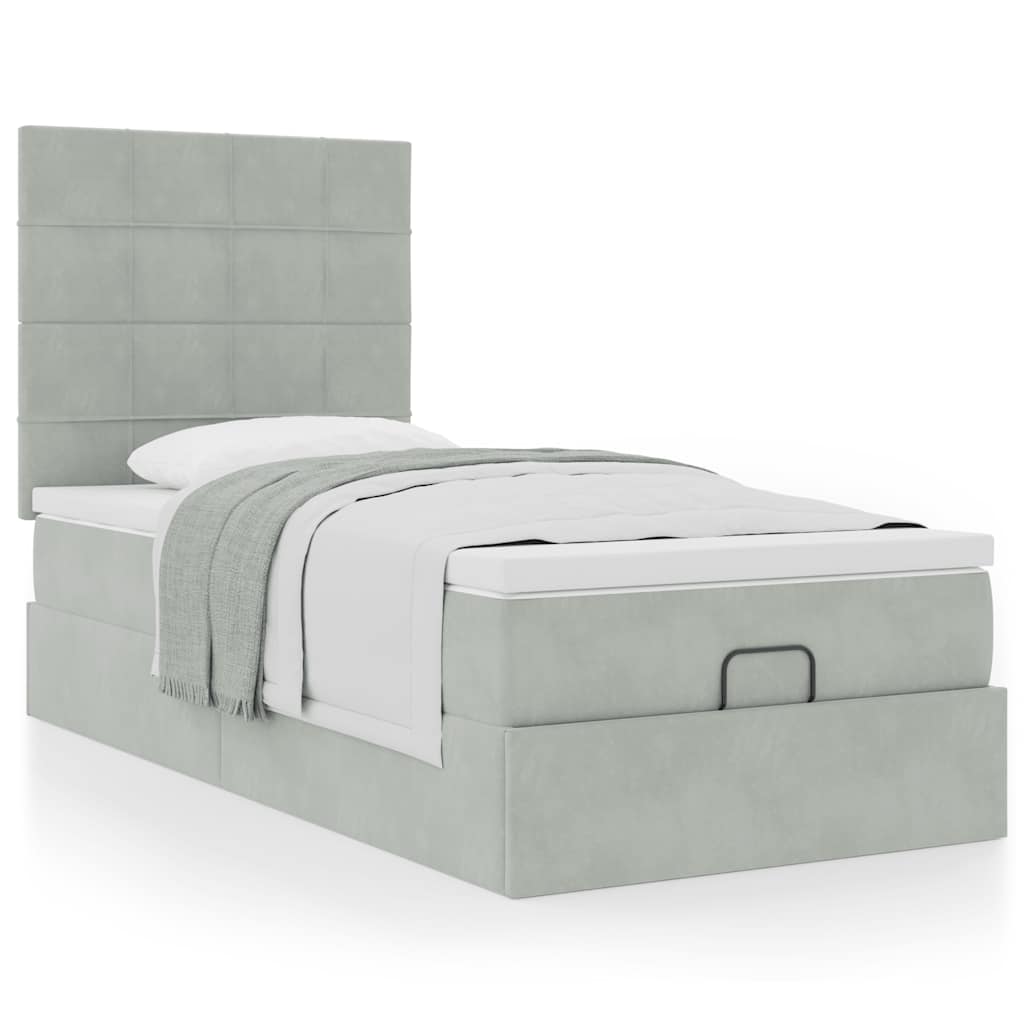 Bedframe met matrassen 90x190cm fluweel lichtgrijs