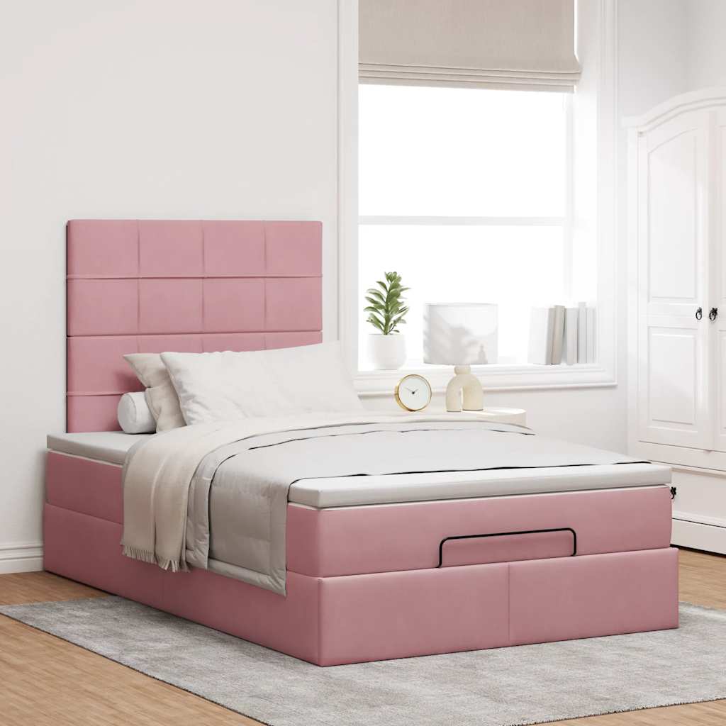 Bedframe met matrassen 120x190cm fluweel roze