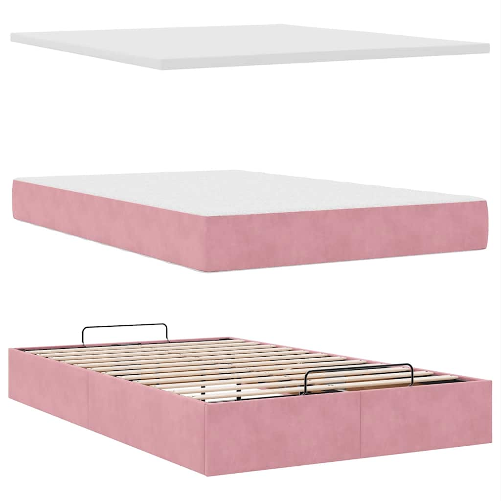 Bedframe met matrassen 120x190cm fluweel roze