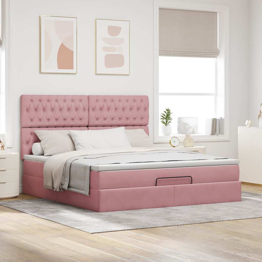 Bedframe met matrassen 180x200cm fluweel roze