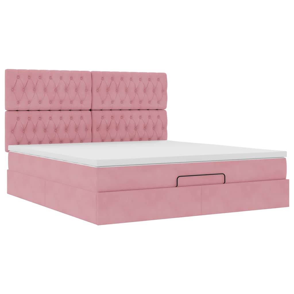 Bedframe met matrassen 180x200cm fluweel roze