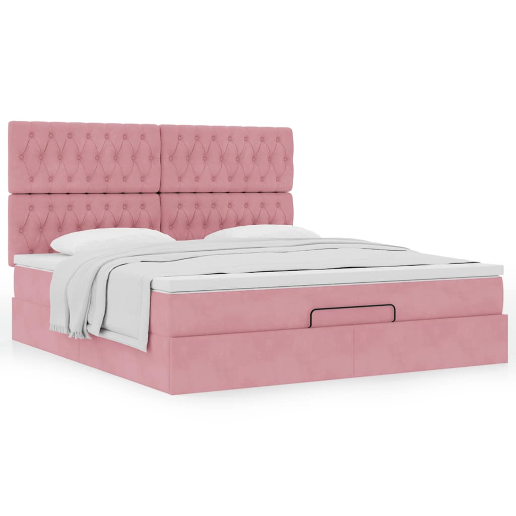 Bedframe met matrassen 180x200cm fluweel roze