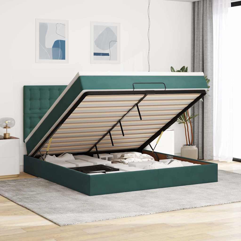 Ottoman Bed Met Matrassen 160X200Cm Fluweel 160 x 200 cm Donkergroen