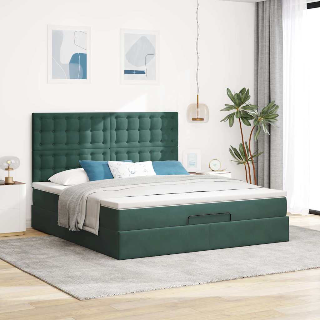 Ottoman bed met matrassen 180x200cm fluweel donkergroen