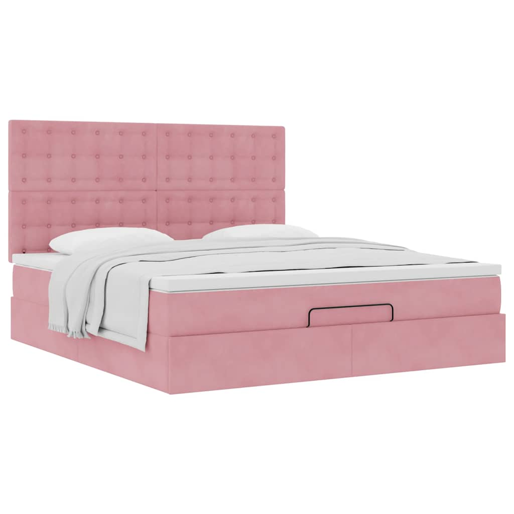 Bedframe met matrassen 180x200cm fluweel roze