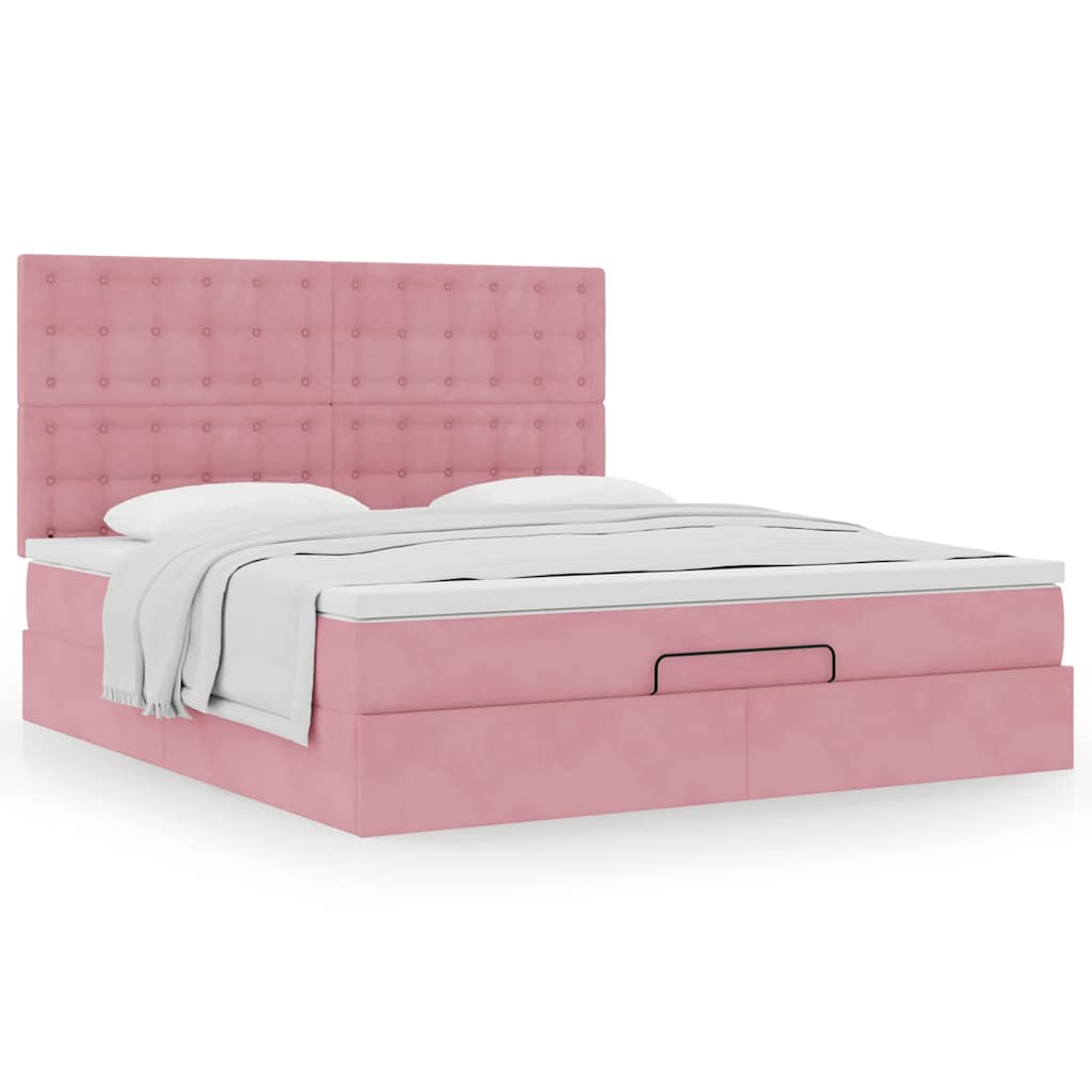 Bedframe met matrassen 180x200cm fluweel roze