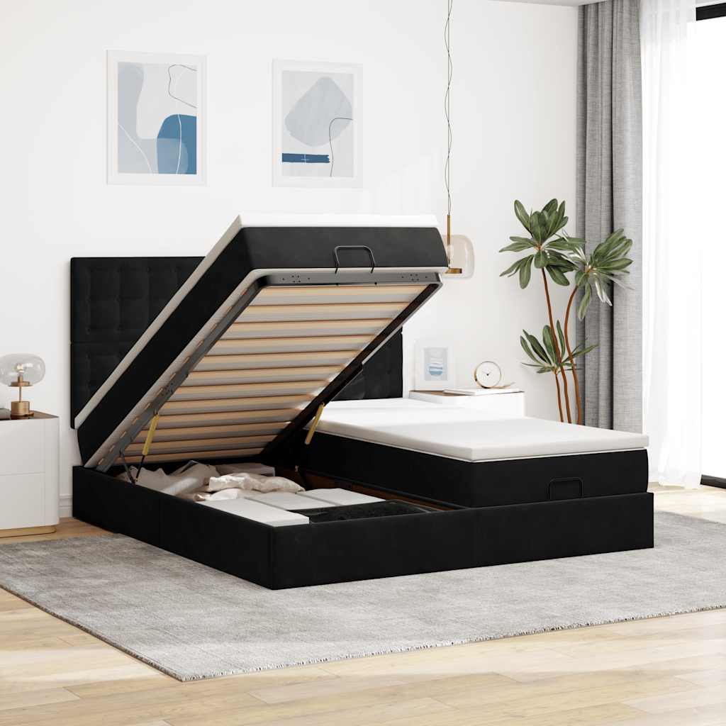 Ottoman bed met matrassen 160x200cm fluweel zwart