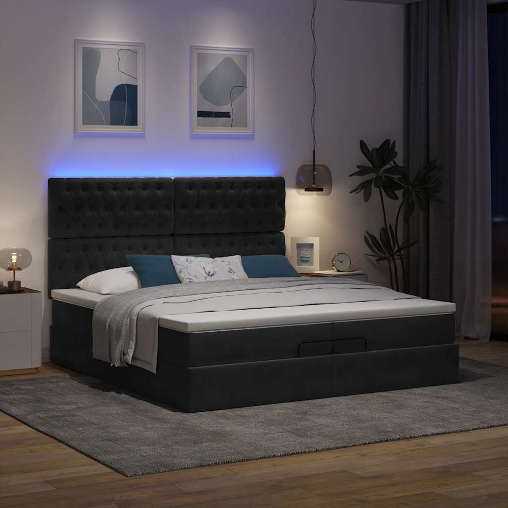 Ottoman bed met matrassen en LED's 200x200cm fluweel zwart