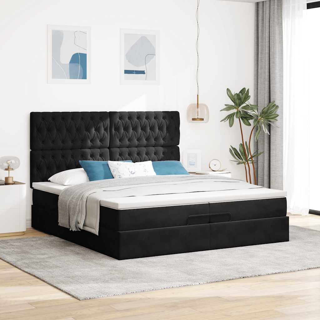 Ottoman bed met matrassen en LED's 200x200cm fluweel zwart