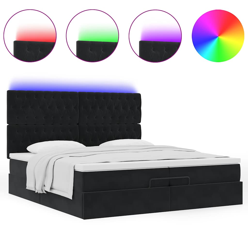 Ottoman bed met matrassen en LED's 200x200cm fluweel zwart