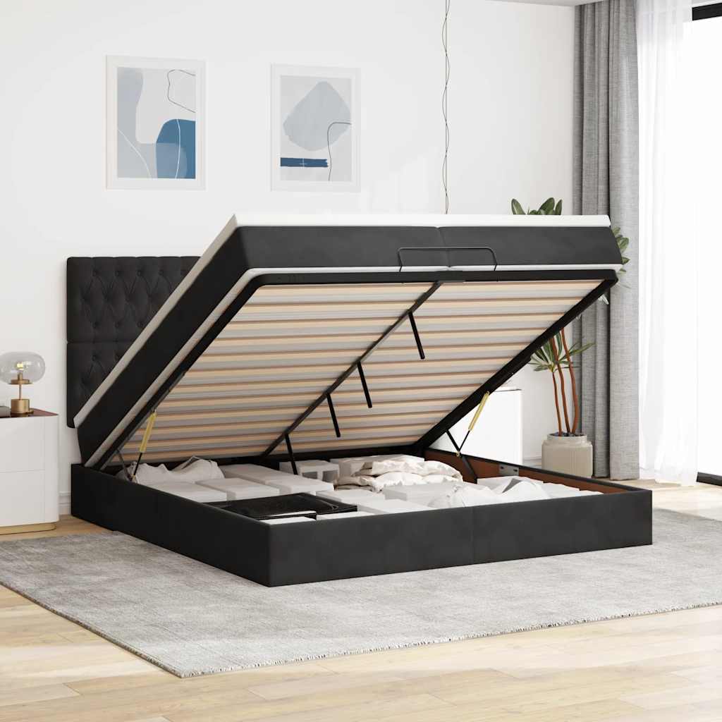 Ottoman bed met matrassen en LED's 200x200cm fluweel zwart