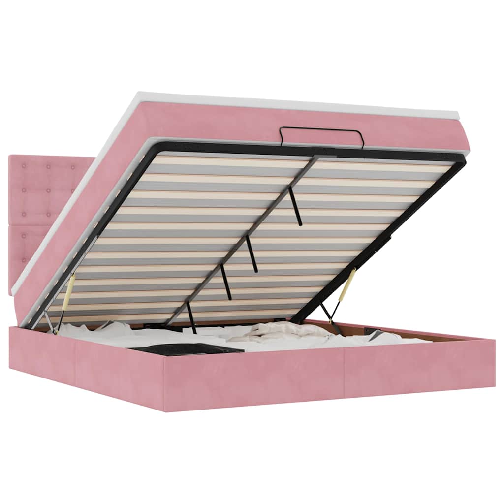 Ottoman Bed Met Matrassen En Led's 160X200Cm Fluweel 160 x 200 cm Roze